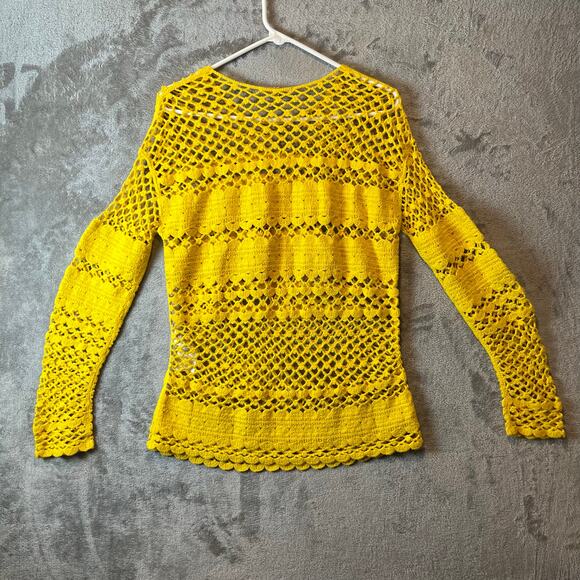 MAJE Crocheted Cotton Sweater In Yellow Size 1 (Small) Boho Bohemian - Picture 4 of 6
